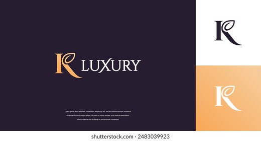 Luxury letter K logo design, simple leaf logo