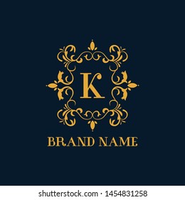 Luxury Letter K logo. This logo icon incorporate with round flower ornament and letter K. It will be suitable for Restaurant, Royalty, Boutique, Hotel, Heraldic, Jewelry, Fashion.