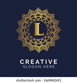 Diseño de logotipo vectorial en monograma L de lujo. mandala y estilo ornamental.