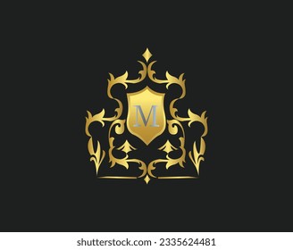 Plantilla de icono con logotipo de carta de lujo en vectores para restaurante, Royalty, Boutique, Hotel, Heraldic, Joyería, Moda y otras ilustraciones vectoriales. Decoración dorada y color platino Diseño de letras.