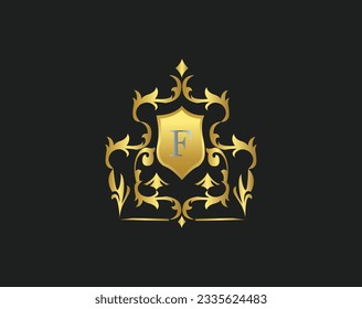 Plantilla de icono con logotipo de carta de lujo en vectores para restaurante, Royalty, Boutique, Hotel, Heraldic, Joyería, Moda y otras ilustraciones vectoriales. Decoración dorada y color platino Diseño de letras.