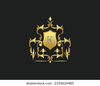 Plantilla de icono con logotipo de carta de lujo en vectores para restaurante, Royalty, Boutique, Hotel, Heraldic, Joyería, Moda y otras ilustraciones vectoriales. Decoración dorada y color platino Diseño de letras.