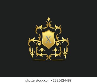 Plantilla de icono con logotipo de carta de lujo en vectores para restaurante, Royalty, Boutique, Hotel, Heraldic, Joyería, Moda y otras ilustraciones vectoriales. Decoración dorada y color platino Diseño de letras.