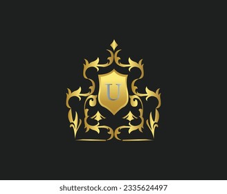 Plantilla de icono con logotipo de carta de lujo en vectores para restaurante, Royalty, Boutique, Hotel, Heraldic, Joyería, Moda y otras ilustraciones vectoriales. Decoración dorada y color platino Diseño de letras.