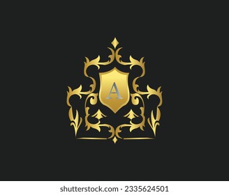 Plantilla de icono con logotipo de carta de lujo en vectores para restaurante, Royalty, Boutique, Hotel, Heraldic, Joyería, Moda y otras ilustraciones vectoriales. Decoración dorada y color platino Diseño de letras.