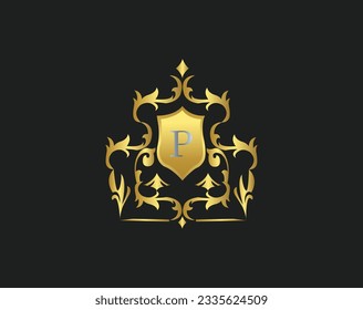 Plantilla de icono con logotipo de carta de lujo en vectores para restaurante, Royalty, Boutique, Hotel, Heraldic, Joyería, Moda y otras ilustraciones vectoriales. Decoración dorada y color platino Diseño de letras.