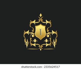 Plantilla de icono con logotipo de carta de lujo en vectores para restaurante, Royalty, Boutique, Hotel, Heraldic, Joyería, Moda y otras ilustraciones vectoriales. Decoración dorada y color platino Diseño de letras.