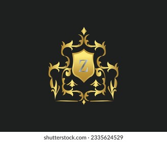 Plantilla de icono con logotipo de carta de lujo en vectores para restaurante, Royalty, Boutique, Hotel, Heraldic, Joyería, Moda y otras ilustraciones vectoriales. Decoración dorada y color platino Diseño de letras.