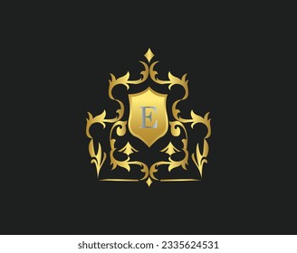 Plantilla de icono con logotipo de carta de lujo en vectores para restaurante, Royalty, Boutique, Hotel, Heraldic, Joyería, Moda y otras ilustraciones vectoriales. Decoración dorada y color platino Diseño de letras.