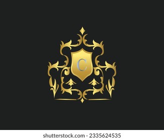 Plantilla de icono con logotipo de carta de lujo en vectores para restaurante, Royalty, Boutique, Hotel, Heraldic, Joyería, Moda y otras ilustraciones vectoriales. Decoración dorada y color platino Diseño de letras.