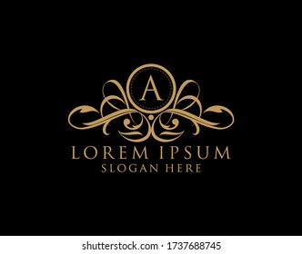 Logotipo de carta de lujo A, Tarjeta real premium para restaurante, Royalty, Boutique, Wedding, Hotel, Heraldic, Joyería, Moda y Etiqueta.