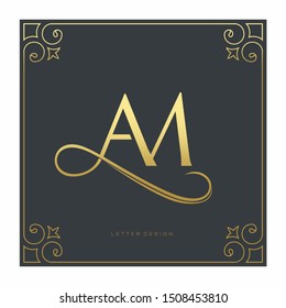 luxury letter AM logo template in gold color. Royal premium logo template vector