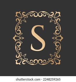 Luxury letter logo with vintage baroque ornament frame