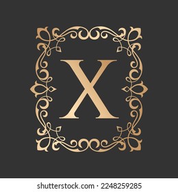 Luxury letter logo with vintage baroque ornament frame