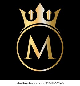 Luxury Letter M Crown Logo. Crown Logo on Letter M Vector Template for Beauty, Fashion, Star, Elegant Sign