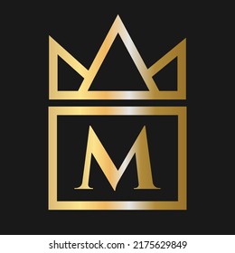 Luxury Letter M with Crown Logo for Cosmetic, Boutique, Hotel Identity Concept Vector