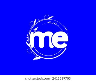 Luxury letter m e logo template in  blue, whit color. Modern and simple initial luxury m, e letter logo design. Royal premium and decorative letter me logo design vector template.