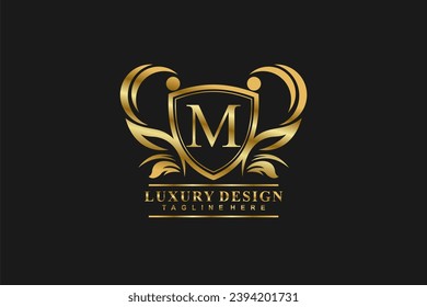 
Luxury letter M gold emblem Logo template with leaf flower ornament. vintage emblem monogram. M flourish logo. Suitable for business signs, corporate identity, royalty, boutiques, hotels, etc