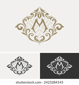 luxury letter M logo, business sign design, invitation card decoration, product label