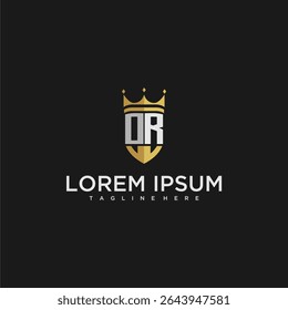 OU monograma de carta de luxo para design de logotipo de coroa e escudo