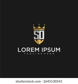 ENTÃO monograma de carta de luxo para coroa e design de logotipo de escudo