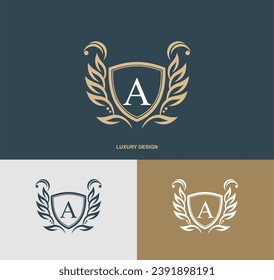Letra de lujo Plantilla de emblema monograma con elegante ornamento caligráfico. logotipo de A. Señales de negocios, restaurante, realeza, boutique, hotel, heráldico, joyería, moda, café, etc. vectorial