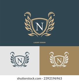 Luxury letter N monogram emblem template with elegant calligraphy ornament. graceful N logo. Signs for business, Restaurant, Royalty, Boutique, Hotel, Heraldic, Jewelry, Fashion, Cafe, etc. vector