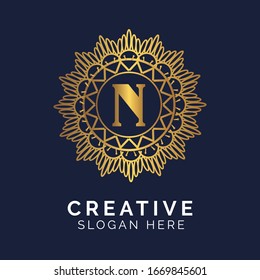 Luxury letter N monogram vector logo design. mandala and ornamental style.