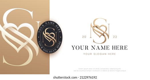 Luxury Letter N S Monogram Serif With Love Logo Design