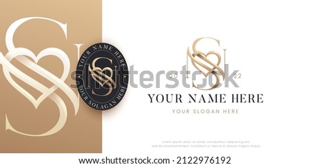 luxury letter n s monogram serif with love logo design Imagine de stoc © 