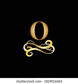 Luxury Letter O Monogram logo with gold color and black background