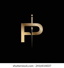 Luxury letter P incorporate needle pins for boutique logo