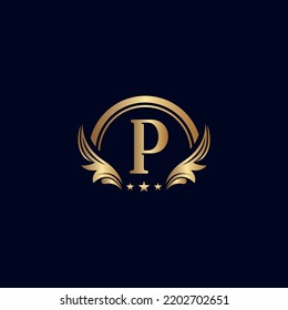 luxury letter P logo royal gold star