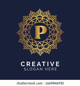 Luxury letter P monogram vector logo design. mandala and ornamental style.