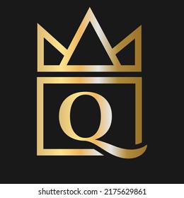Luxury Letter Q with Crown Logo for Cosmetic, Boutique, Hotel Identity Concept Vector