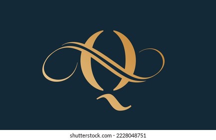 Luxury letter q logo template in gold color. Modern trendy initial luxury q letter logo design. Royal premium letter q logo design vector template.