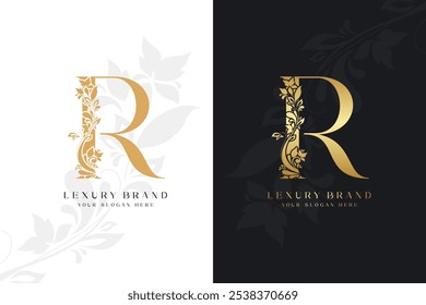 Luxury letter R golden name initial modern logo design