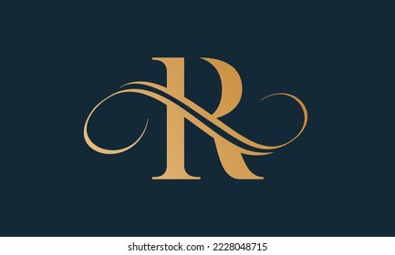 Luxury letter r logo template in gold color. Modern trendy initial luxury r letter logo design. Royal premium letter r logo design vector template.