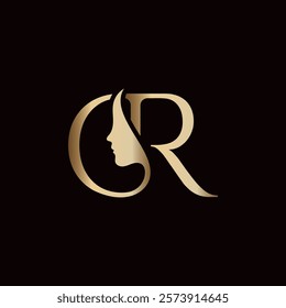 Luxury Letter R with Woman Beauty Logo Design