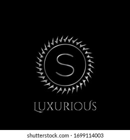Luxury letter S Circle Logo vector design  silver color.