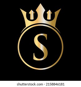 Luxury Letter S Crown Logo. Crown Logo on Letter S Vector Template for Beauty, Fashion, Star, Elegant Sign