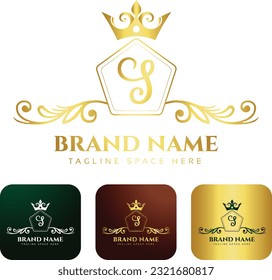 Luxury Letter S ornamental logo concept with golden crown design template