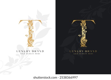 Luxury letter T golden name initial modern logo design