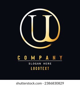 luxury letter U logo design. Brush Stroke U Letter Logo Design. Yellow Gold Paint Logo U Letters Icon with Elegant Circle Vector Design.eps 8