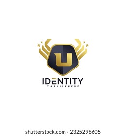 Luxury Letter U logo, gold Bull logo,head bull logo, monogram Logo Design Template