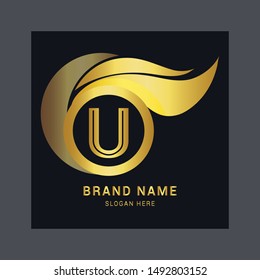 luxury letter U logo template in gold color. Royal premium logo template vector