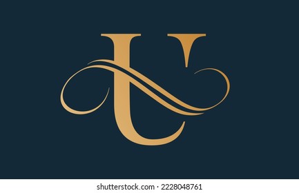La carta de lujo u plantilla de logotipo en color oro. Moderno diseño de lujo inicial moderno con el logotipo de la letra u. Plantilla vectorial de diseño de logotipo u letra premium real.