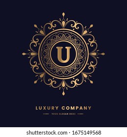 Luxury letter U monogram vector logo design. Emblem letter U for Antique, Restaurant, Cafe, Hotel, Boutique, Heraldic, Jewelry. Mandala and ornamental letter logo.