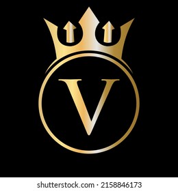 Luxury Letter V Crown Logo. Crown Logo on Letter V Vector Template for Beauty, Fashion, Star, Elegant Sign