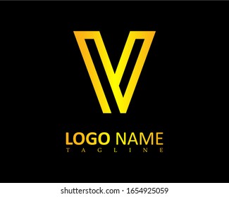 Luxury letter V logo design with gold color